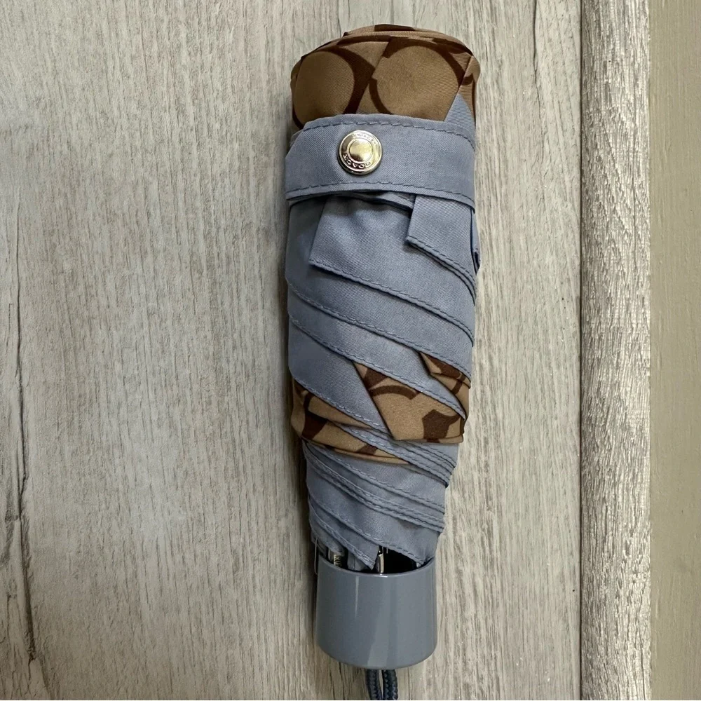 Coach Signature Mini Khaki/Steel Blue Umbrella - Picture 2 of 5